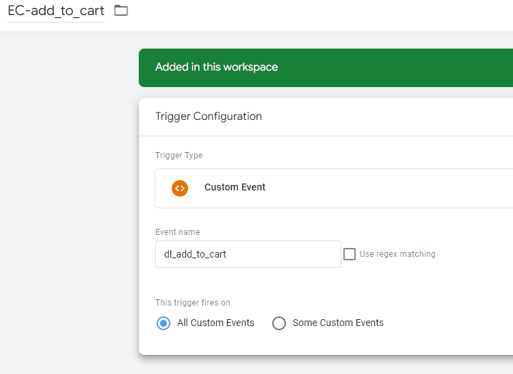GTM trigger for add to cart data layer event