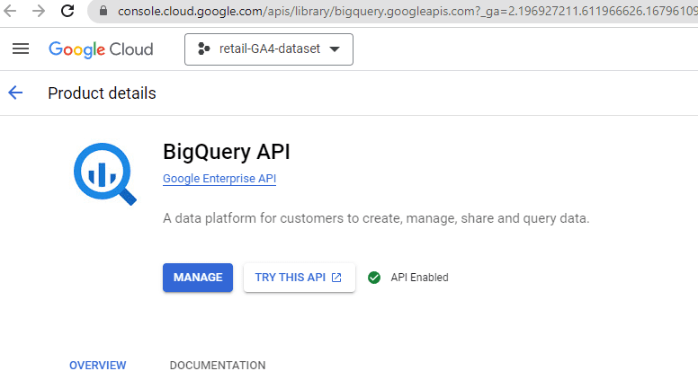 Enable BigQuery API from cloud console