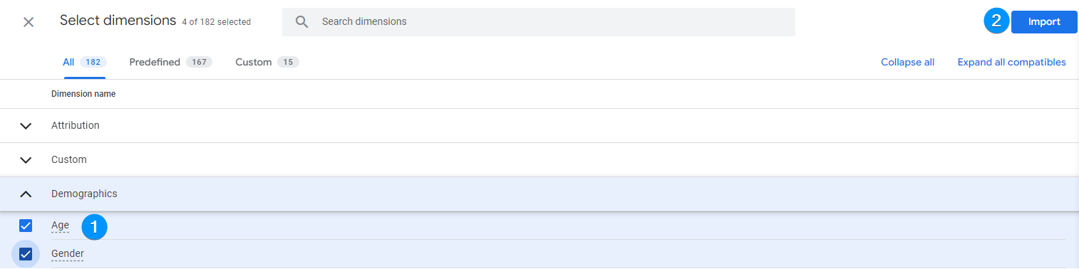 GA4 Explore import dimension