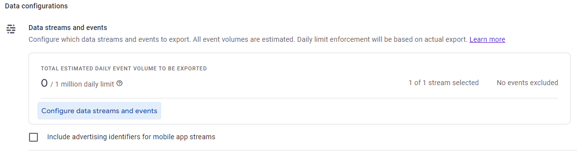 Configure data streams and events 